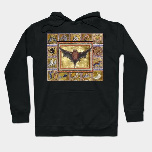 MEDIEVAL BESTIARY,BAT, FANTASTIC ANIMALS IN GOLD RED BLUE COLORS Hoodie by BulganLumini